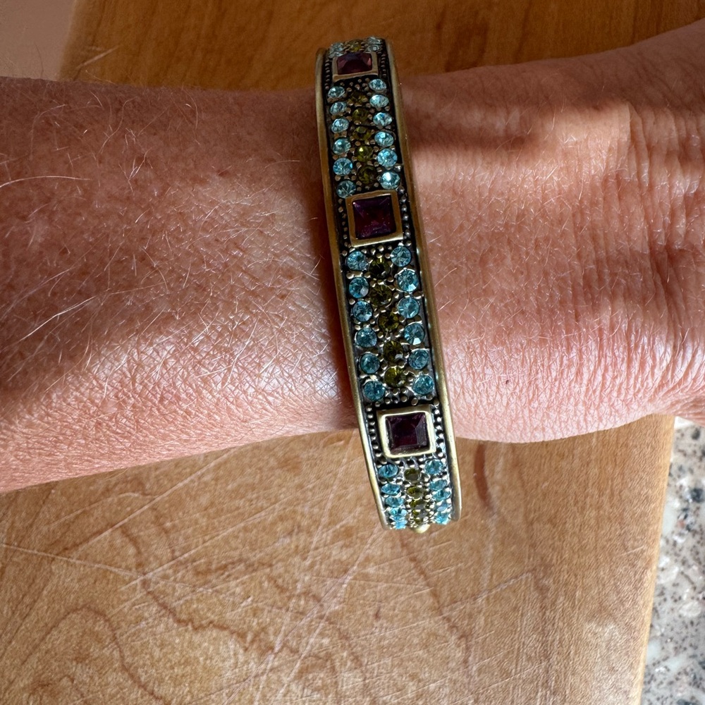 Heidi Daus Gold and Blue Jeweled Bangle Bracelet